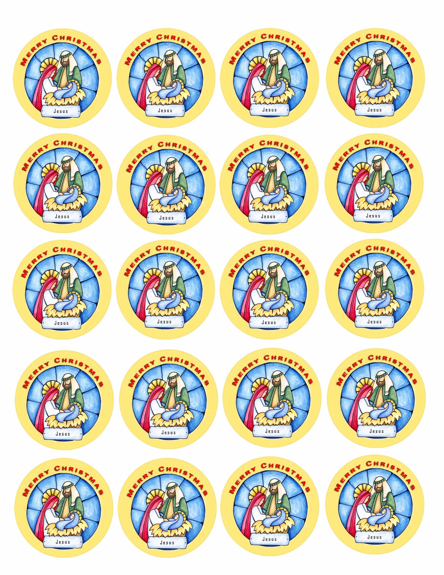 Sheet of 20 Christmas Nativity edible cake images – pre-cut round icing cake images for cookies and cupcakes, perfect holiday dessert decorations