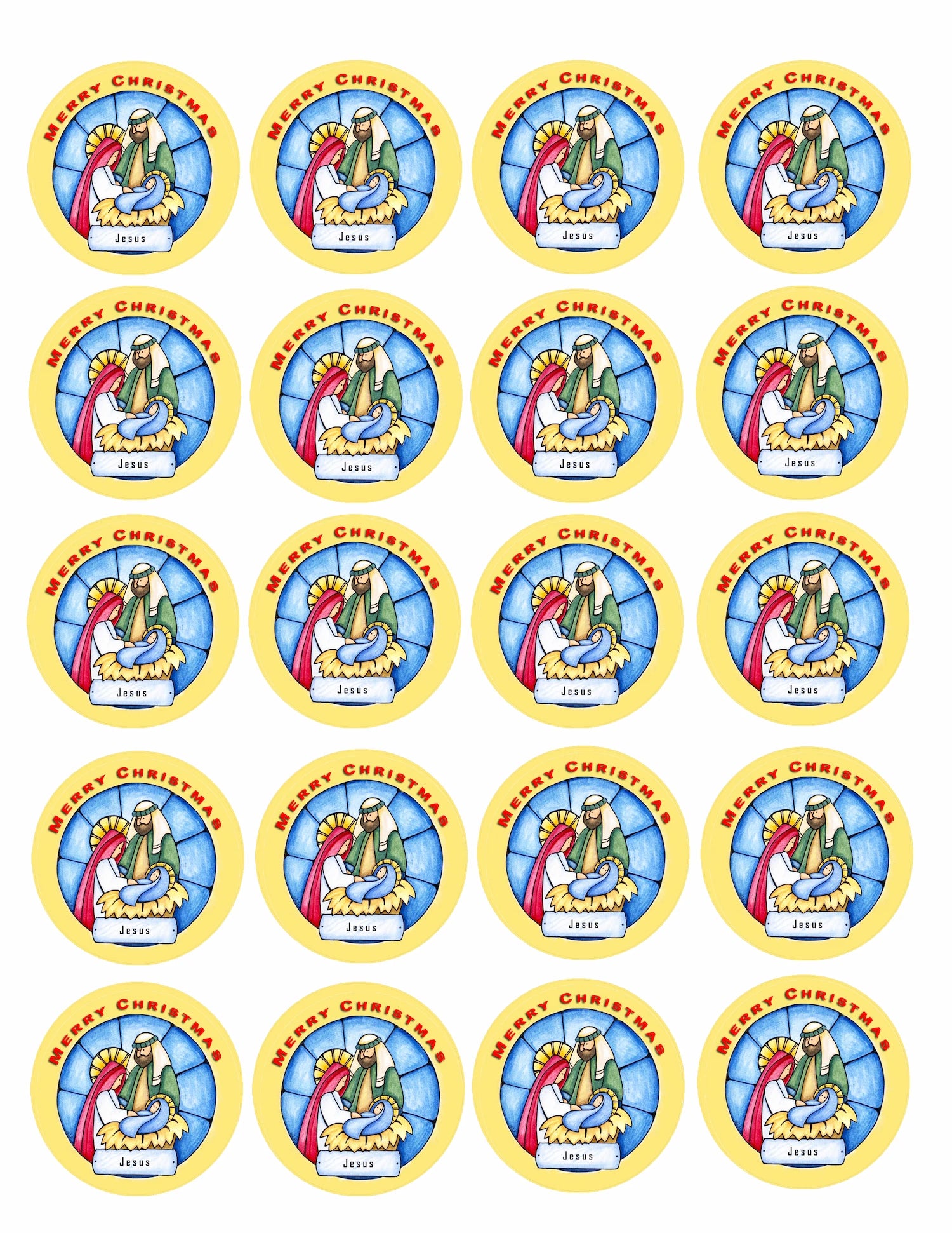 Sheet of 20 Christmas Nativity edible cake images – pre-cut round icing cake images for cookies and cupcakes, perfect holiday dessert decorations