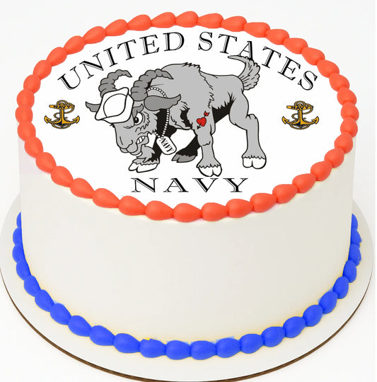 Navy Goat Edible Image Cake Topper