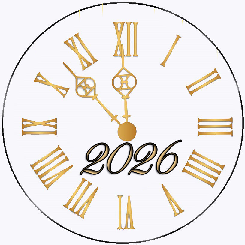 New Year Clock Edible Cake Image Topper PreCut