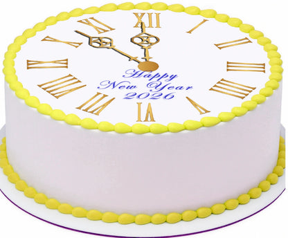 Edible Icing Images Cake Topper with New Year Clock -themed decoration