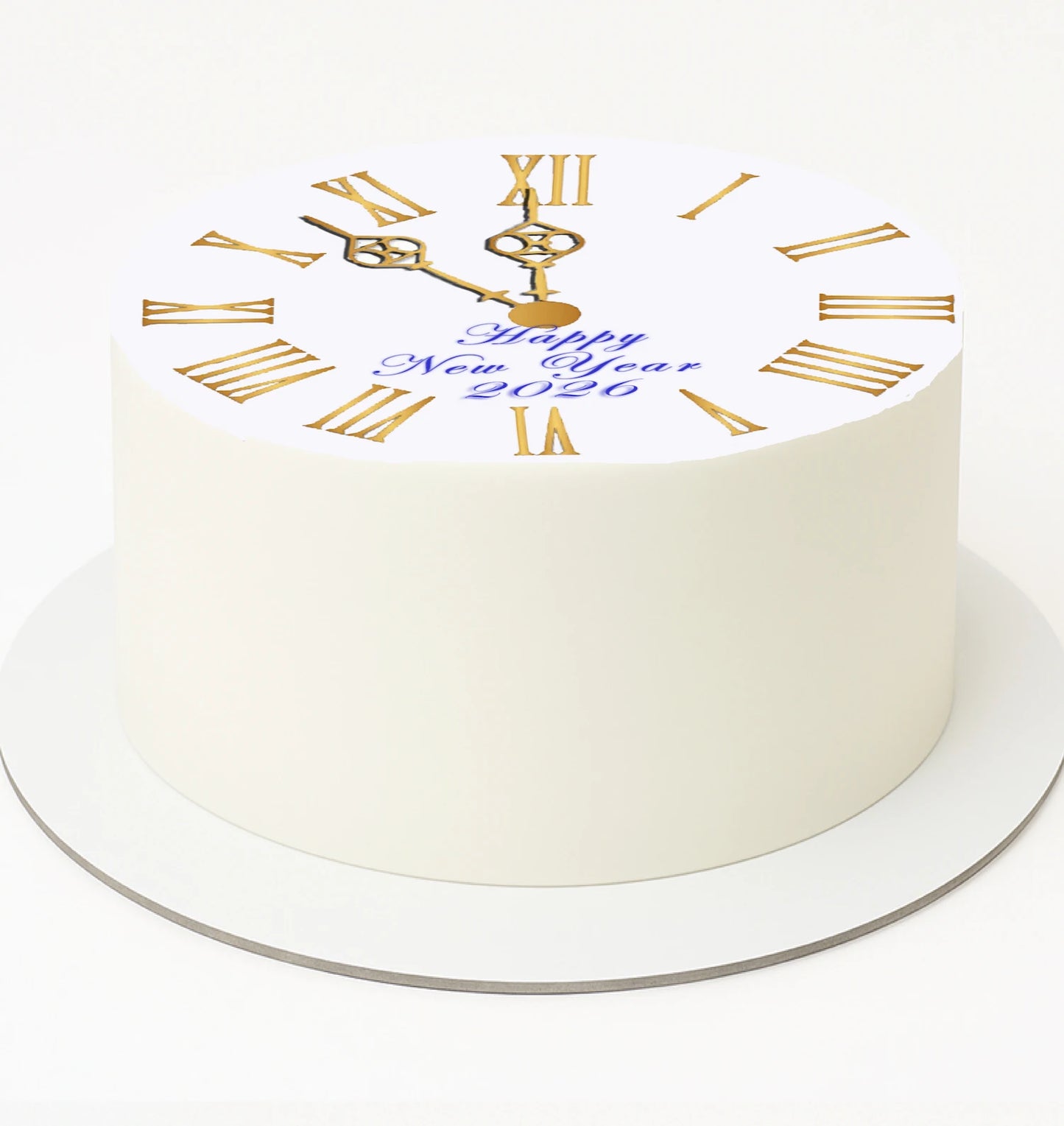 Edible Icing Image Cake Topper with New Year Clock themed decoration