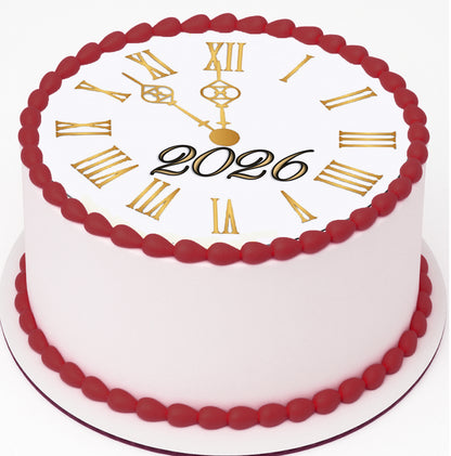 Custom Edible Cake Topper –  New Year Clock Design – Pre-cut 8" Round Icing Sheet – RA Pape