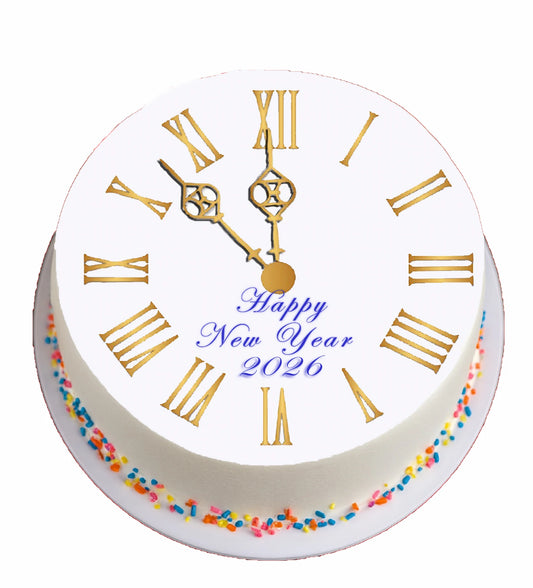 New Year Clock Edible Image Sheet Cake Topper