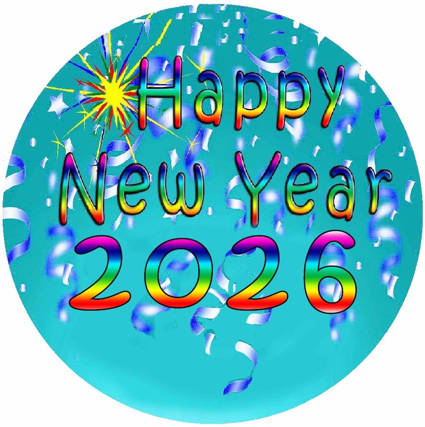 New Year Confetti Rainbow Sparkle Edible Image Cake Topper-Round