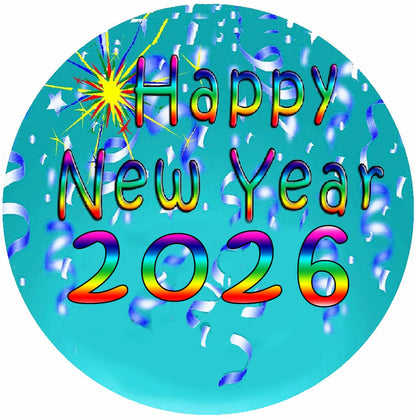 New Year Confetti Rainbow Sparkle Edible Image Cake Topper-Round