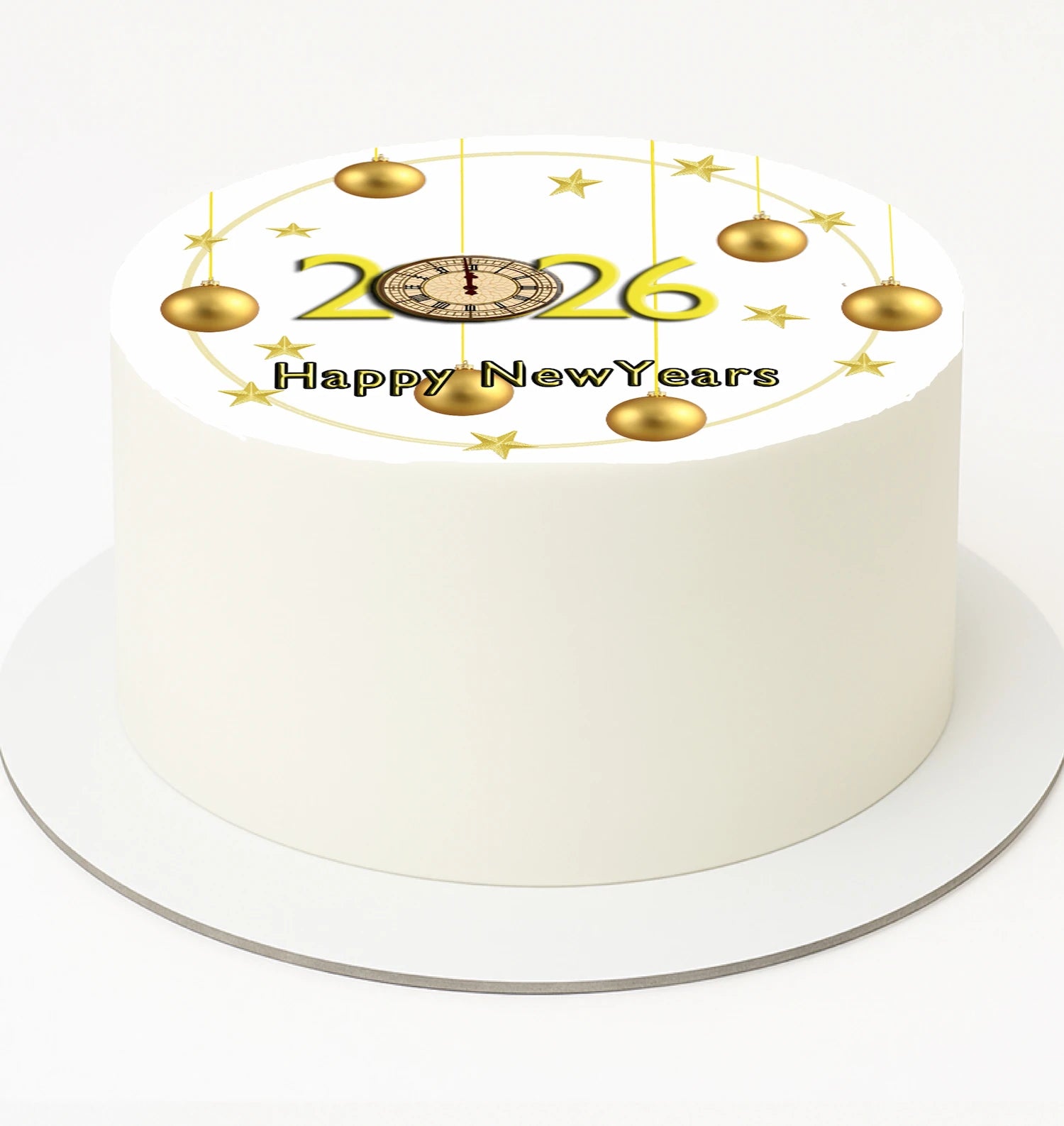 Edible Icing Image Cake Topper with New Year Golden Balls themed decoration