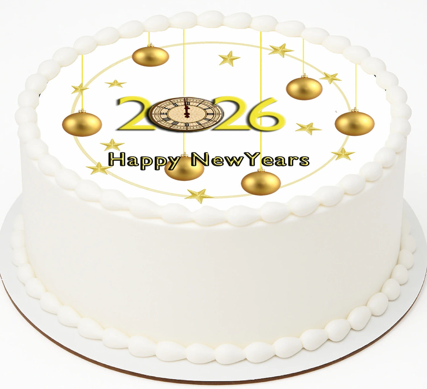 Edible Icing Images Cake Topper with New Year Golden Balls -themed decoration