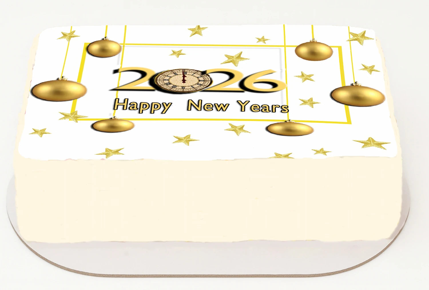 Edible Icing Images Sheet Cake Topper with New Year Golden Balls-themed decoration