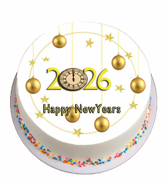 New Year Golden Balls Edible Image Cake Topper