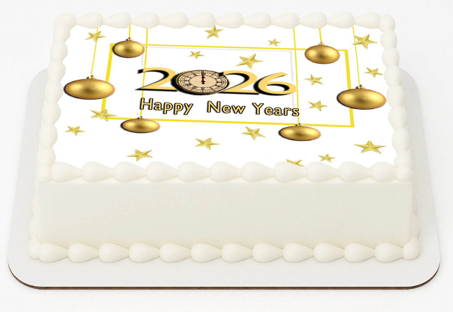 New Year Golden Ornament Wishes Edible Image Sheet Cake Topper Easy to Use
