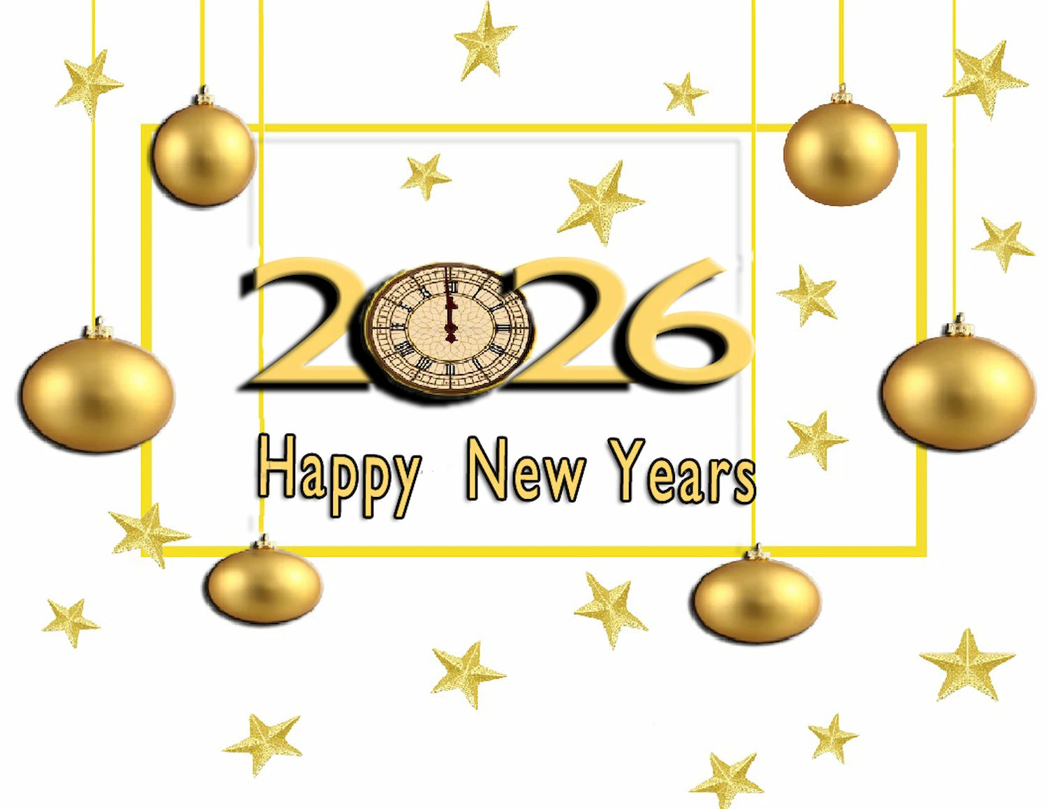 New Year Golden Ornament Wishes Edible Image Sheet Cake Topper -Bright Colors