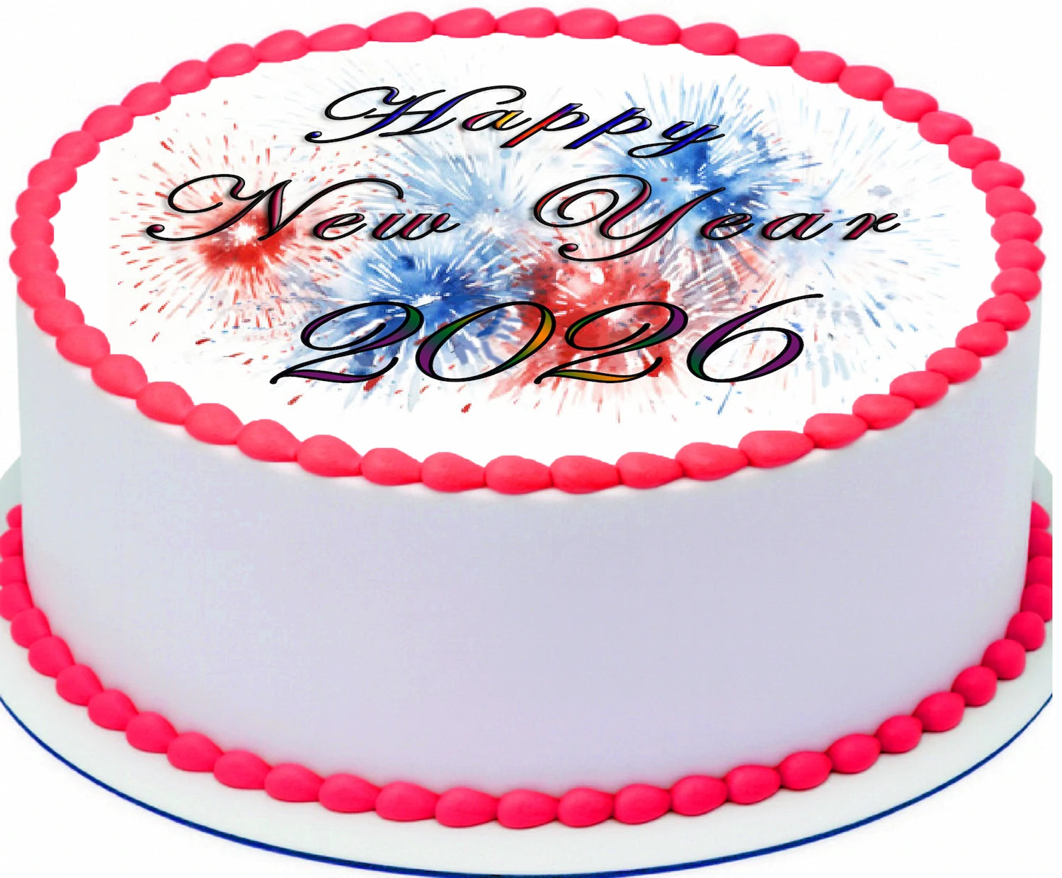 Edible Icing Images Sheet Cake Topper with New Year Red White Blue Firecracker-themed decoration