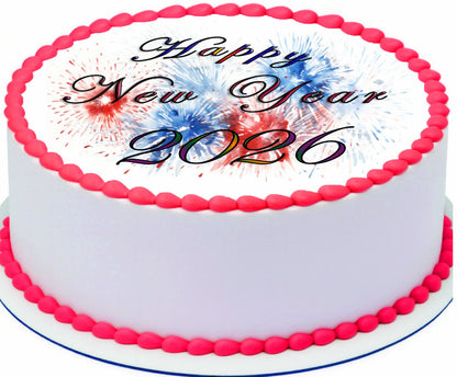 Edible Icing Images Sheet Cake Topper with New Year Red White Blue Firecracker-themed decoration