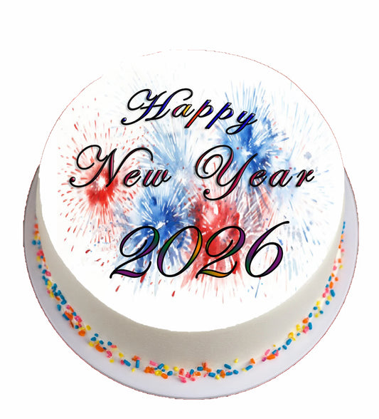 New Year Red White Blue Firecracker Edible Image Cake Topper