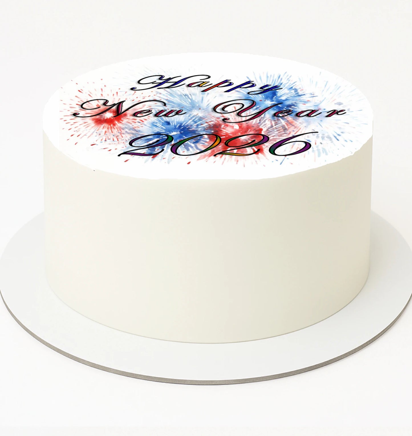Edible Icing Image Cake Topper with New Year Red White Blue Firecracker themed decoration