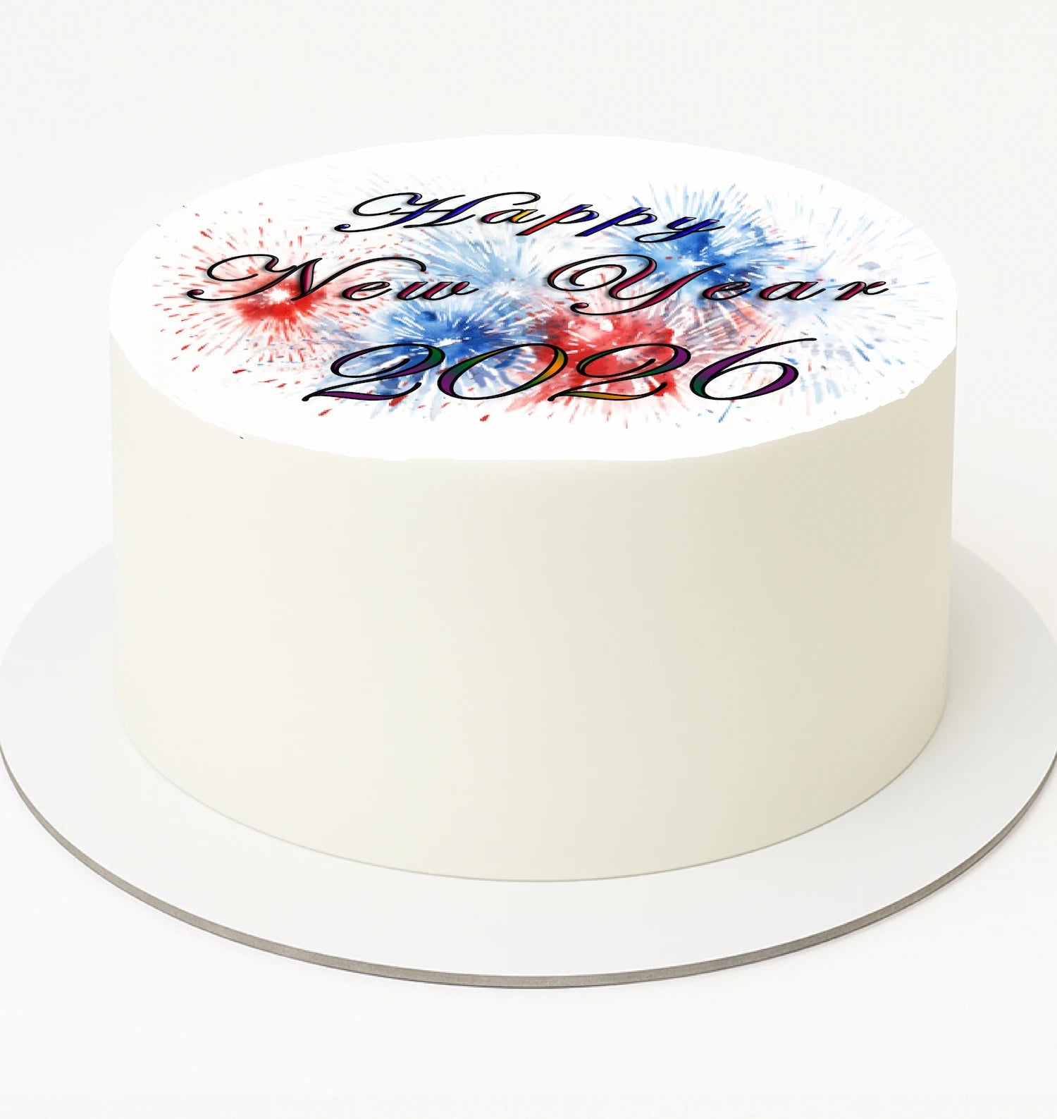 Edible Icing Image Cake Topper with New Year Red White Blue Firecracker themed decoration