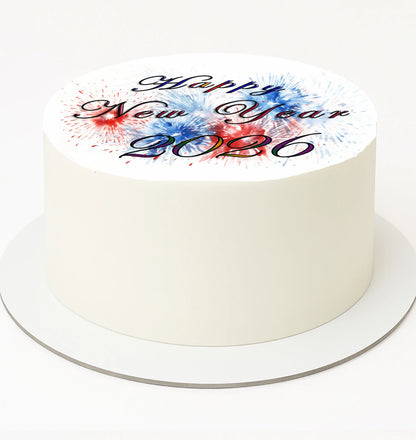 Edible Icing Image Cake Topper with New Year Red White Blue Firecracker themed decoration