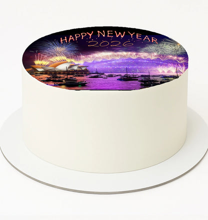 Edible Icing Image Cake Topper with New Year Sydney Opera House themed decoration