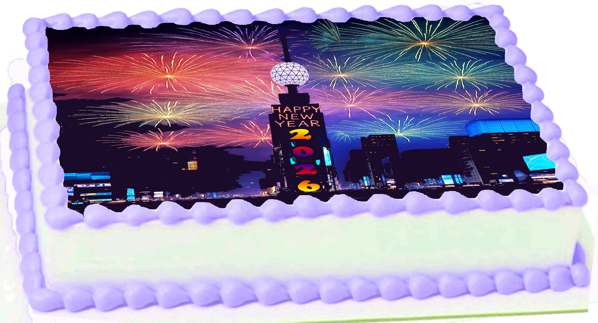 Edible Icing Images Sheet Cake Topper with New Year Time Square-themed decoration