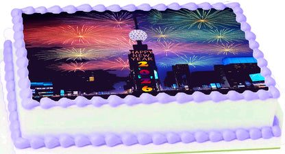 Edible Icing Images Sheet Cake Topper with New Year Time Square-themed decoration
