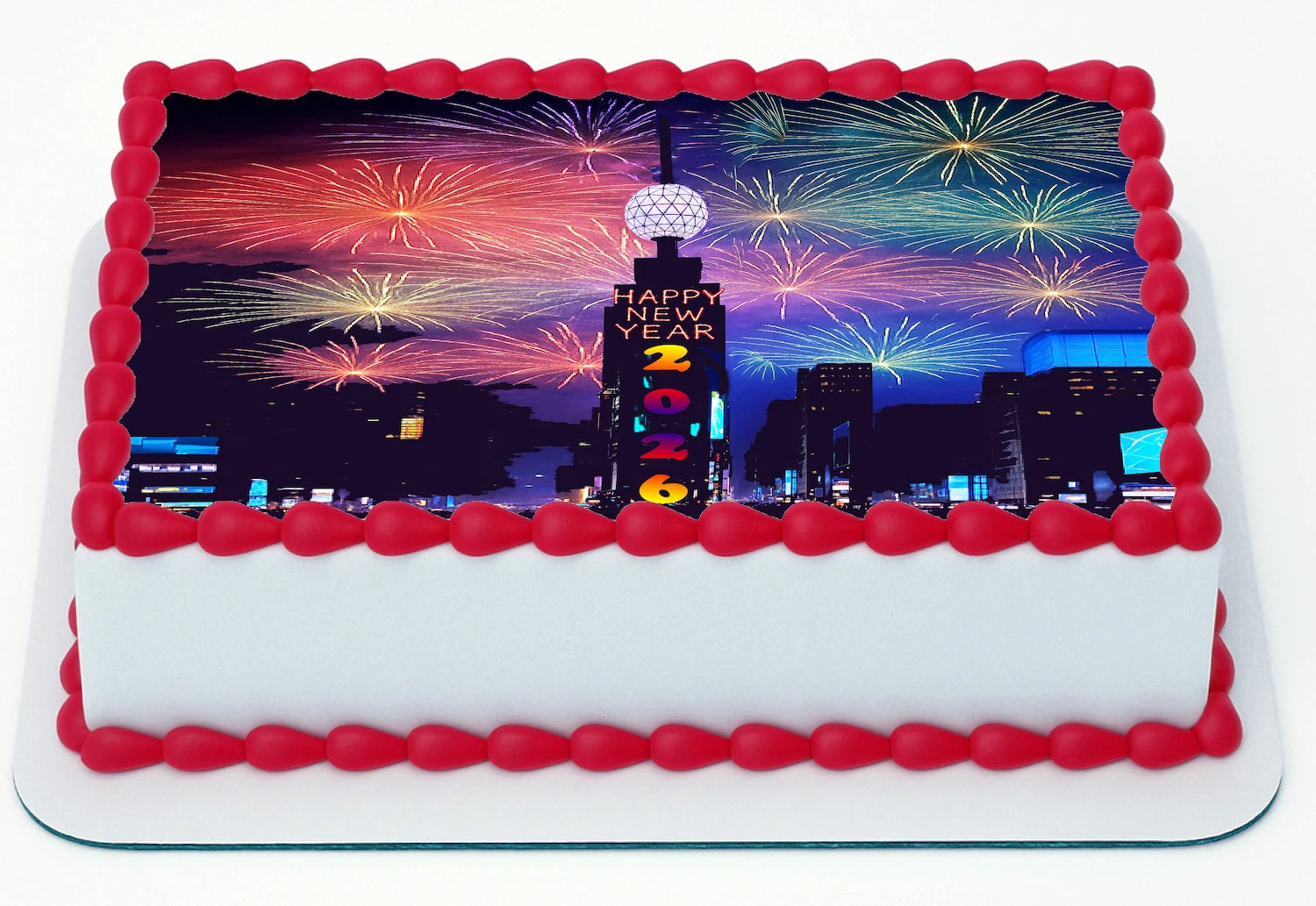 New Year Time Square Edible Image Sheet Cake Topper