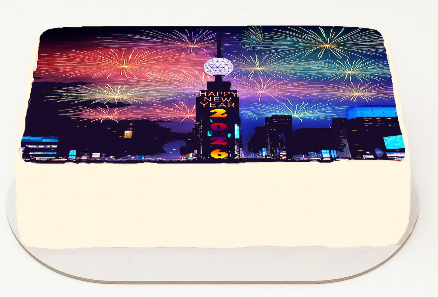 Edible Icing Image Sheet Cake Topper with New Year Time Square themed decoration