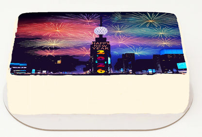 Edible Icing Image Sheet Cake Topper with New Year Time Square themed decoration