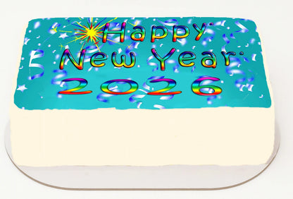 Edible Icing Images Sheet Cake Topper with New Years Confetti Rainbow Sparkle -themed decoration
