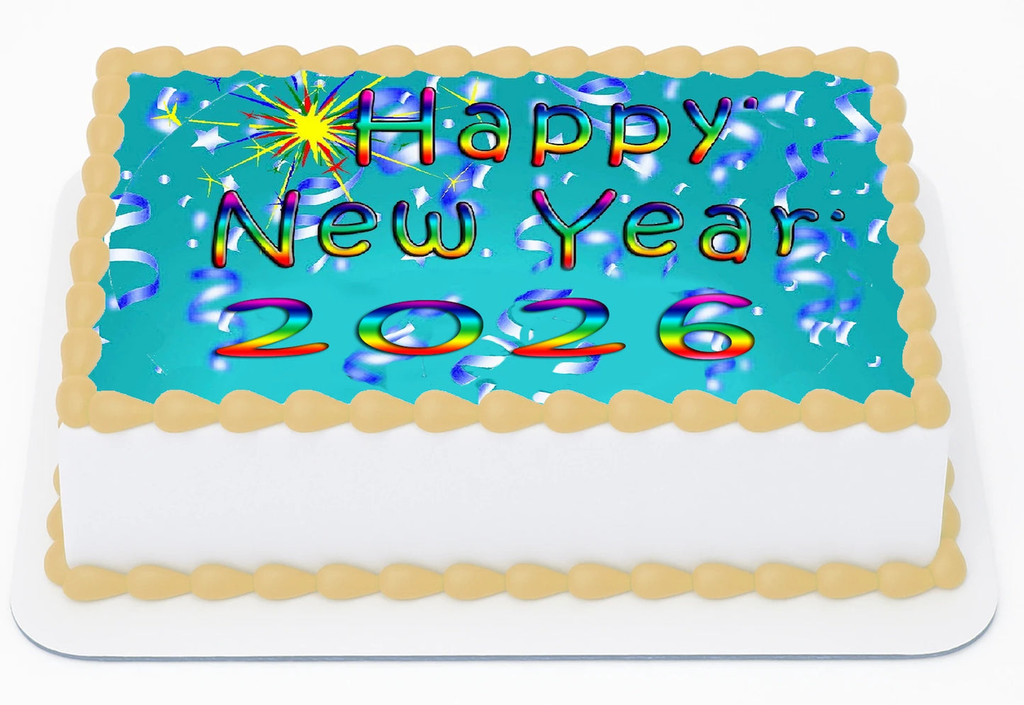 Custom Edible Cake Topper –  New Years Confetti Rainbow Sparkle Design – 1/4 Sheet Cake (9x13) – Precut Icing Sheet – RA Pape