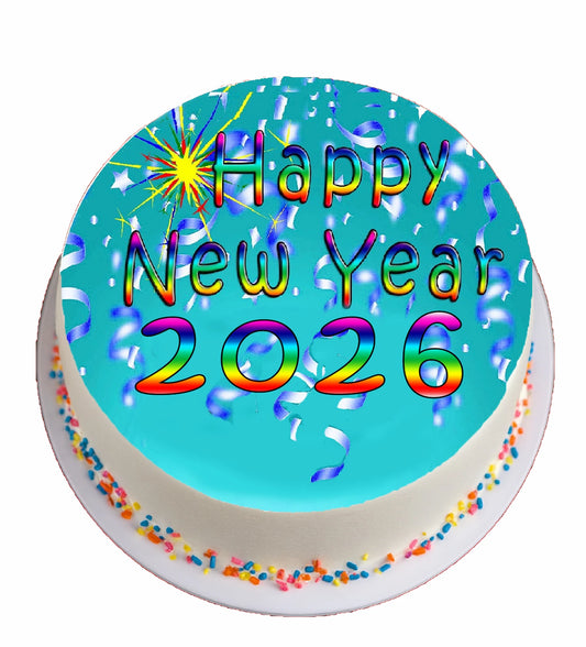 New Years Confetti Rainbow Sparkle Edible Image Cake Topper