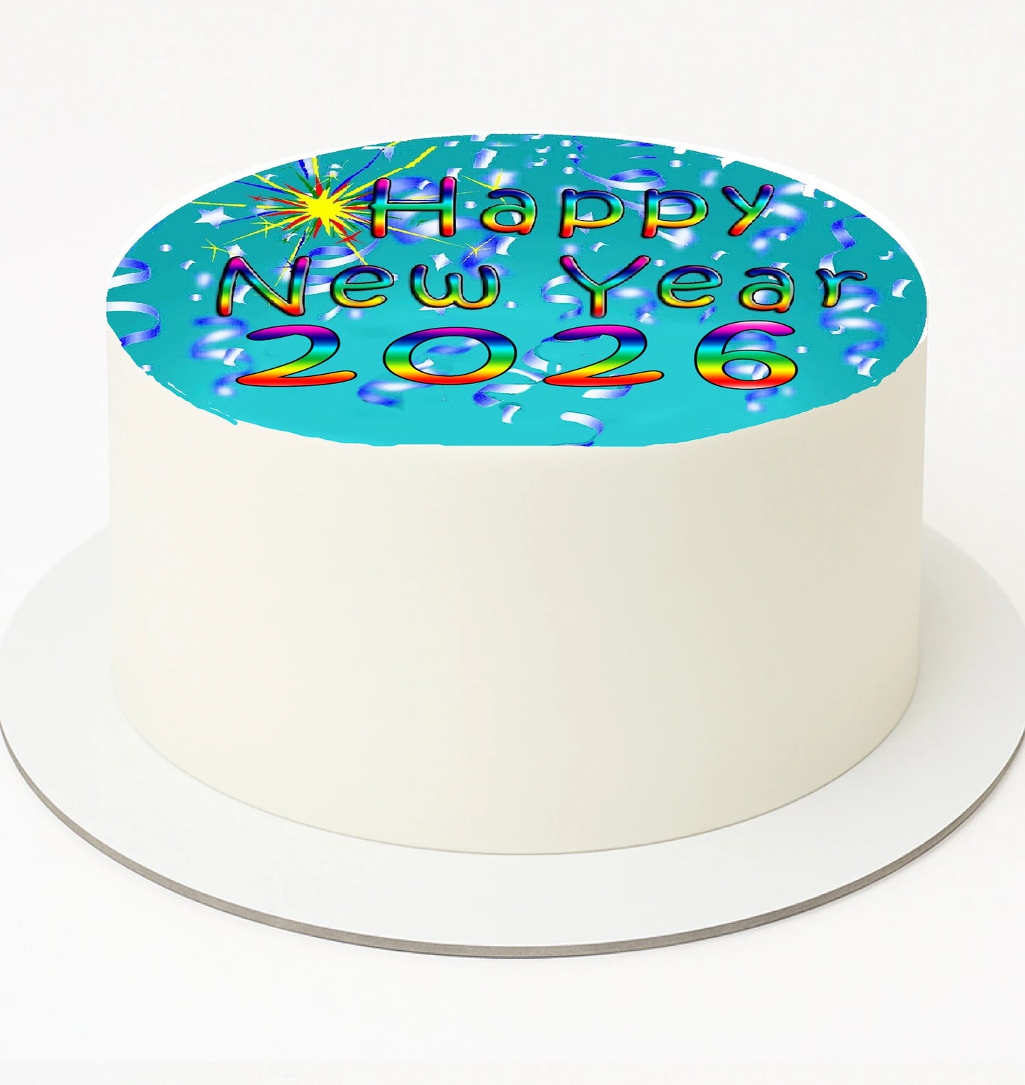 Edible Icing Image Cake Topper with New Years Confetti Rainbow Sparkle  themed decoration