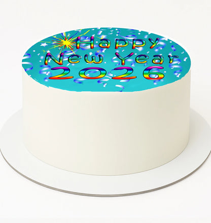 Edible Icing Image Cake Topper with New Years Confetti Rainbow Sparkle  themed decoration