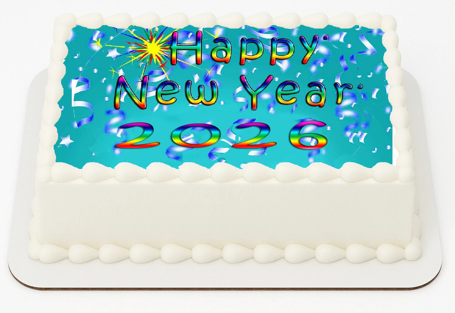 Edible Icing Image Sheet Cake Topper with New Years Confetti Rainbow Sparkle  themed decoration