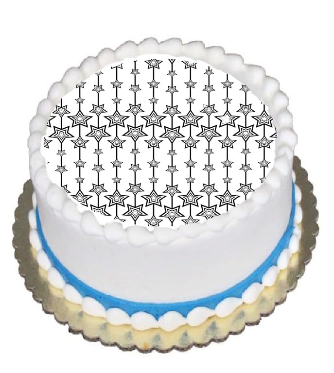 New Years Silver Streaming Star Edible Image Cake Topper with star pattern.