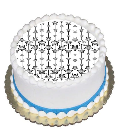 New Years Silver Streaming Star Edible Image Cake Topper with star pattern.