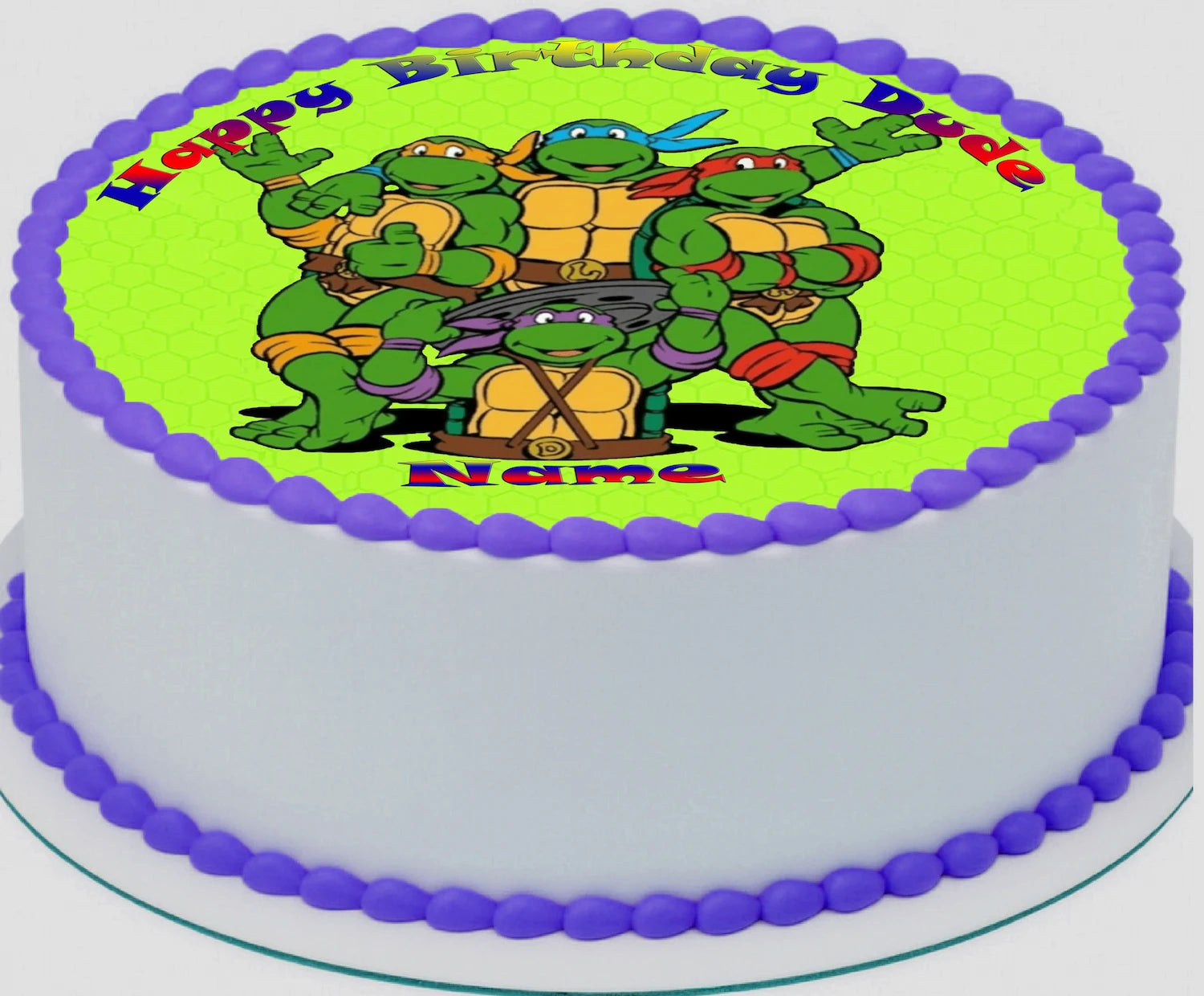 Birthday cake with Teenage Mutant Ninja Turtles  on a half shell