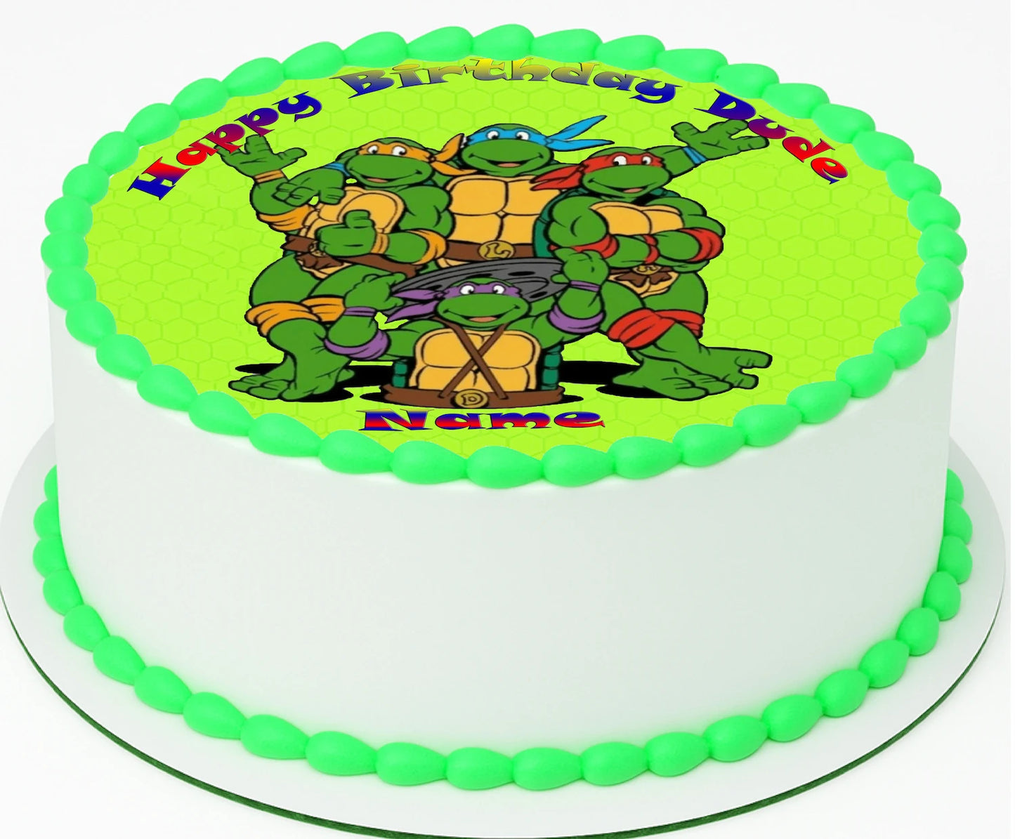 Celebrate your child's birthday with our Ninja takes a Turtle pose edible image cake topper