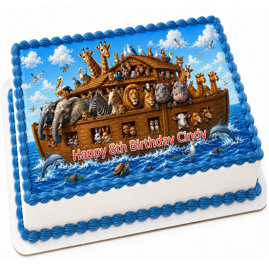 Noah's Ark Birthday Edible Image Cake Topper - 1/4 Icing Sheet - RA Pape