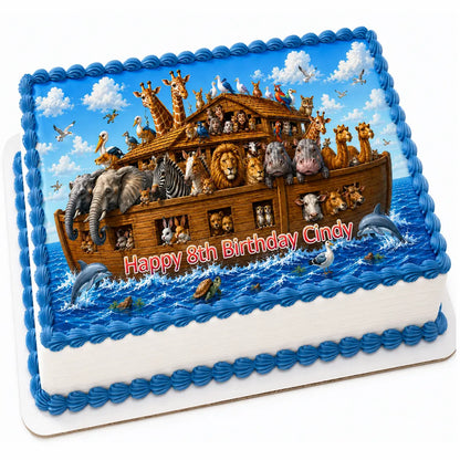 Noah's Ark Birthday Edible Image Cake Topper - 1/4 Icing Sheet - RA Pape