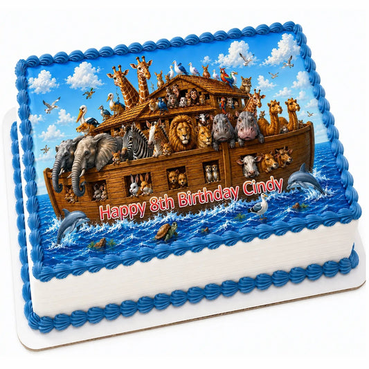 Noah's Ark Birthday Edible Image Cake Topper - 1/4 Icing Sheet