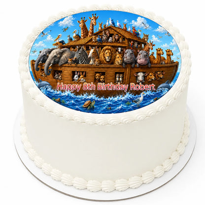 Noah's Ark Birthday Edible Image Cake Topper - precut 8" Icing Sheet - RA Pape