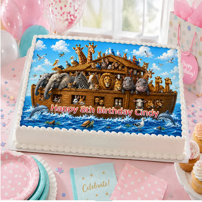 Noah's Ark Birthday Party Edible Image Cake Topper - 1/4 Icing Sheet - RA Pape