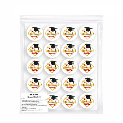 Package of Custom Edible Cookie & Cupcake Topper Golden Graduate Design 20 - 2” Precut Icing Sheet - RA Pape