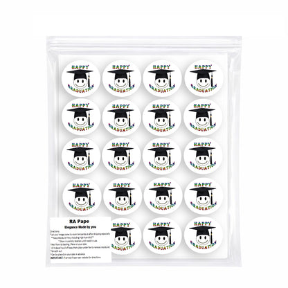 Package of Custom Edible Cookie & Cupcake Topper Happy Face Graduation Design 20 - 2” Precut Icing Sheet - RA Pape