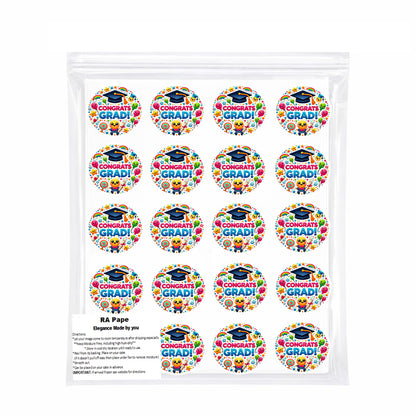 Packaged Custom Edible Cookie & Cupcake Topper Congrats Grad Design 20 - 2” Precut Icing Sheet - RA Pape