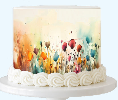 Painted Meadow Seamless Edible Cake Image - Vibrant Wildflower Wrap for Spring and Easter Celebrations Easy to Use
