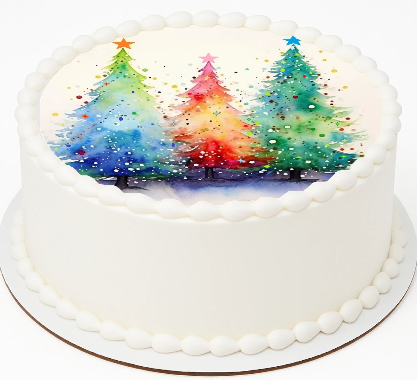 Painted Pastel Trees Christmas Edible Image Cake Topper  - Precut