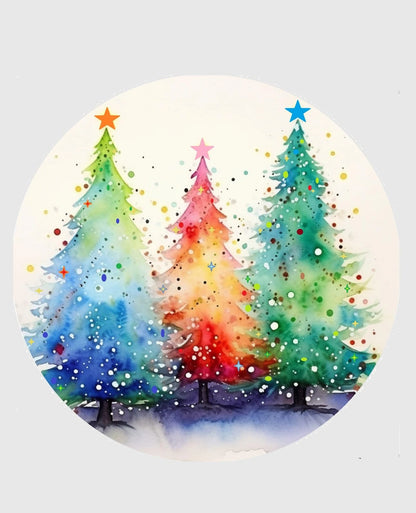 Painted Pastel Trees Christmas Edible Image Cake Topper - Easy to Use