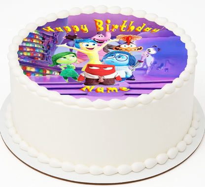 Birthday Edble Image cake Topper with colorful cartoon characters and 'Happy Birthday' text